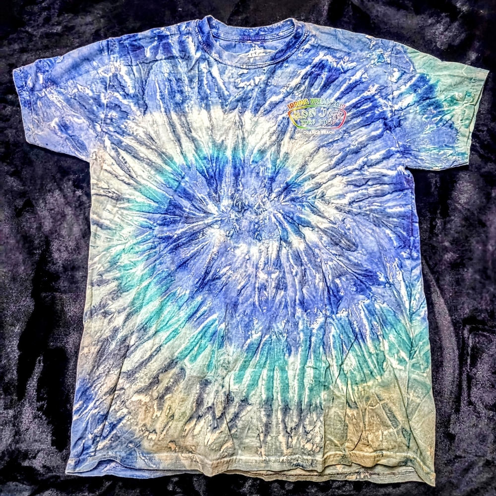 Vintage Ron Jon Spring Break 2019 Blue and Green Tie-Dye T-Shirt